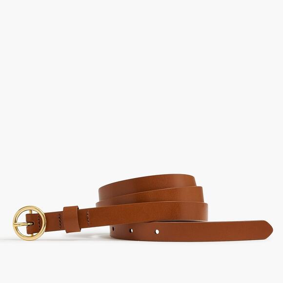 [J. Crew] Brown Genuine Italian Leather Round Gold Buckle Belt NWT Size L/XL - Picture 1 of 6